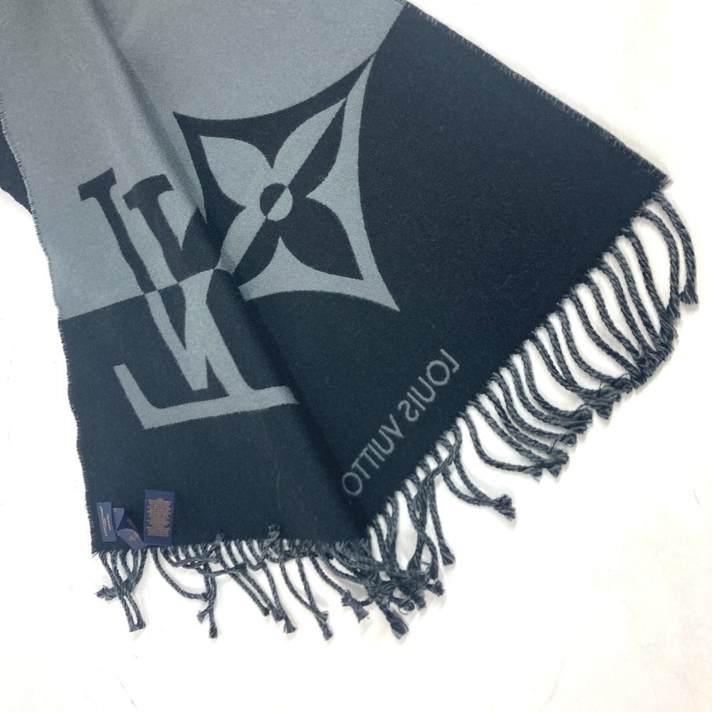 Louis Vuitton Scarf M79097 Wool / Cashmere Black Lv Logo Muffler Graphics Dual Unisex(Unisex)