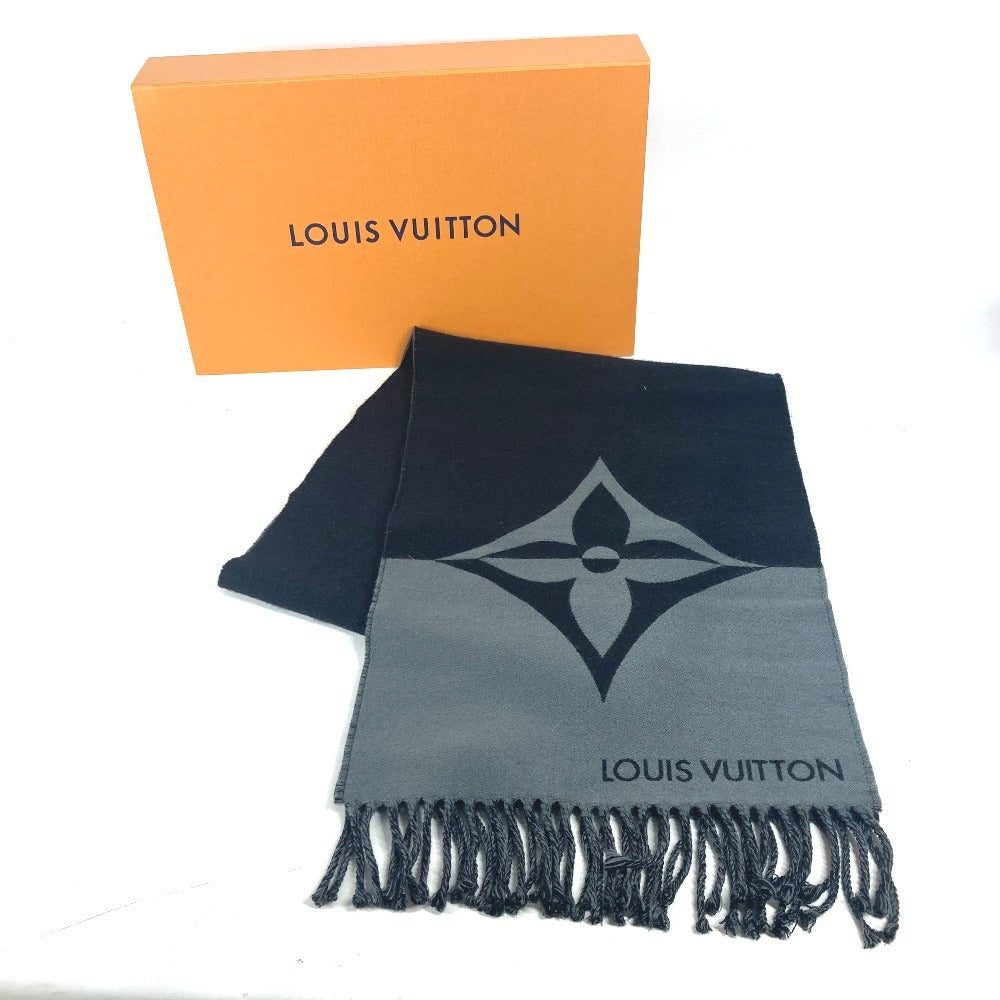 Louis Vuitton Scarf M79097 Wool / Cashmere Black Lv Logo Muffler Graphics Dual Unisex(Unisex)