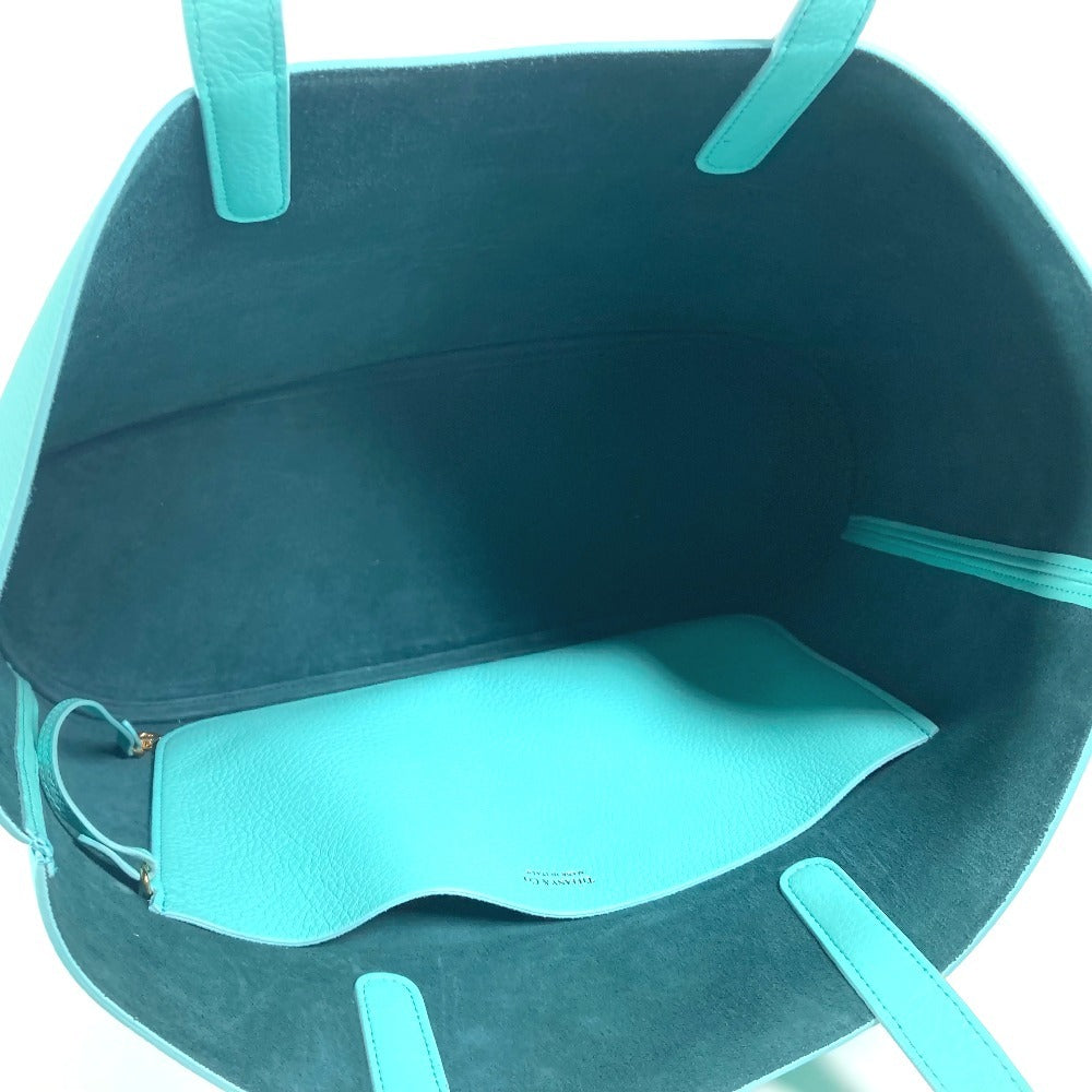 Tiffany&Co. Tote Bag Leather Blue Logo Women