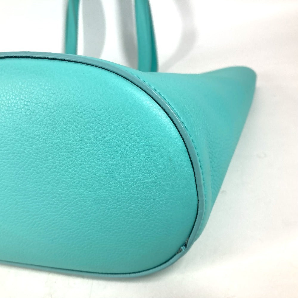 Tiffany&Co. Tote Bag Leather Blue Logo Women