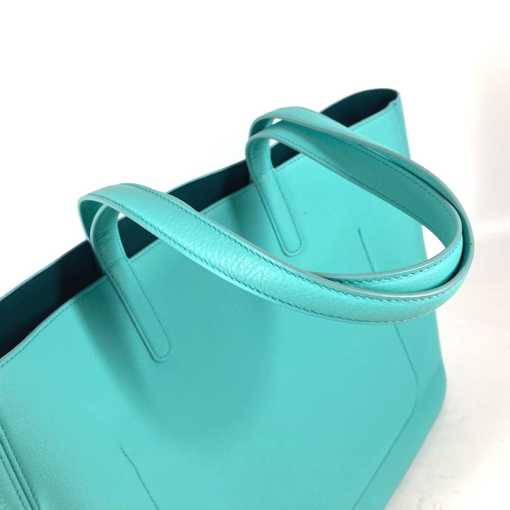 Tiffany&Co. Tote Bag Leather Blue Logo Women