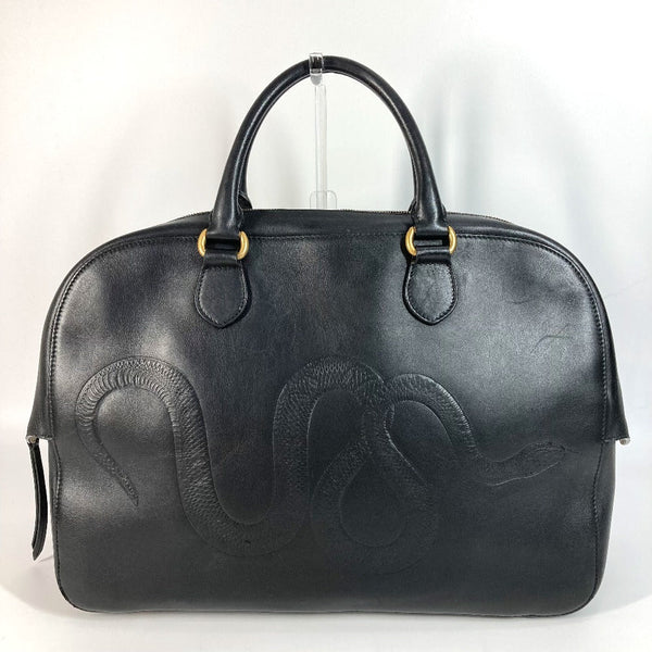 Gucci Boston Duffel Bag 450999 Leather Black Business Bag Snake Logo Snake