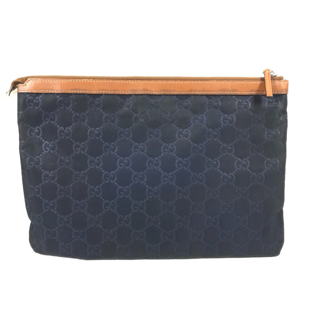 Gucci Clutch Bag 286209 Leather / Nylon Navy Gg Logo