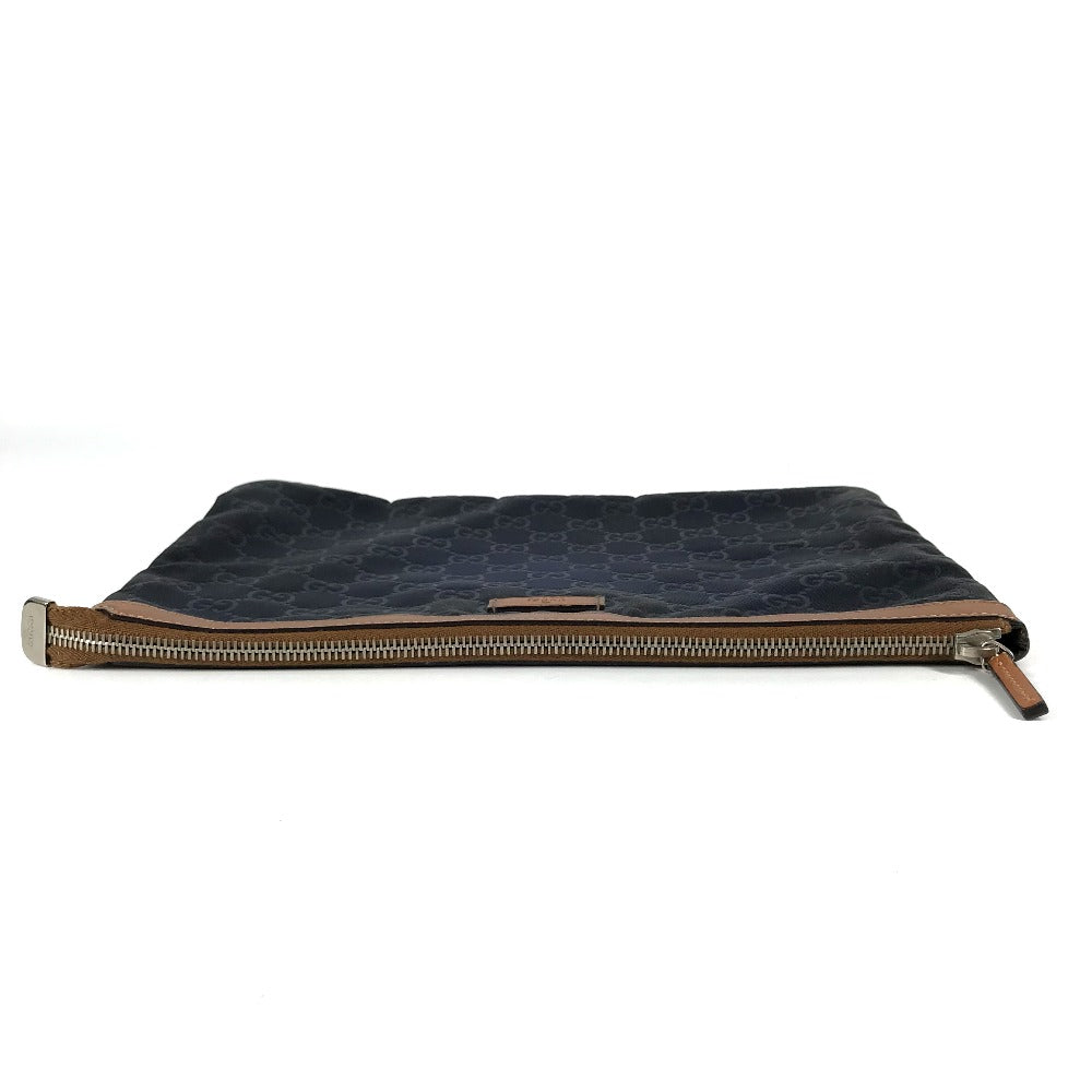 Gucci Clutch Bag 286209 Leather / Nylon Navy Gg Logo