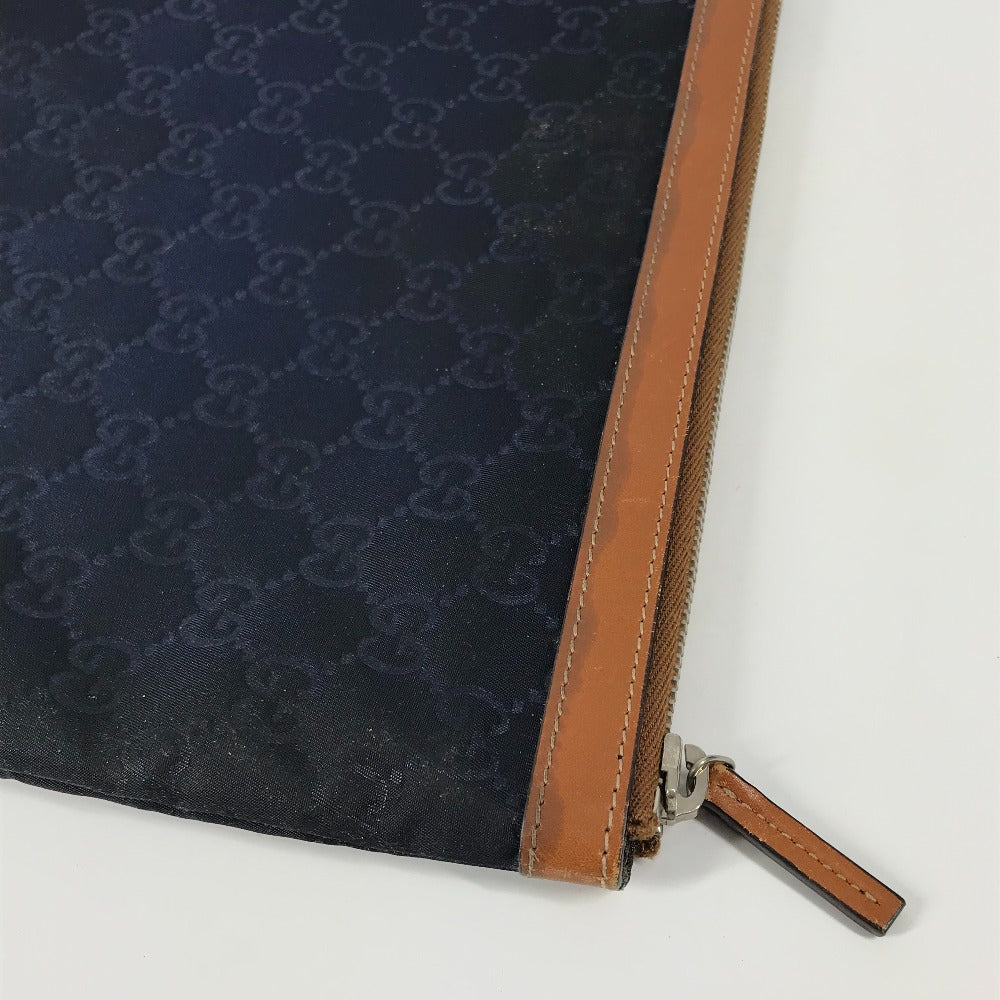 Gucci Clutch Bag 286209 Leather / Nylon Navy Gg Logo