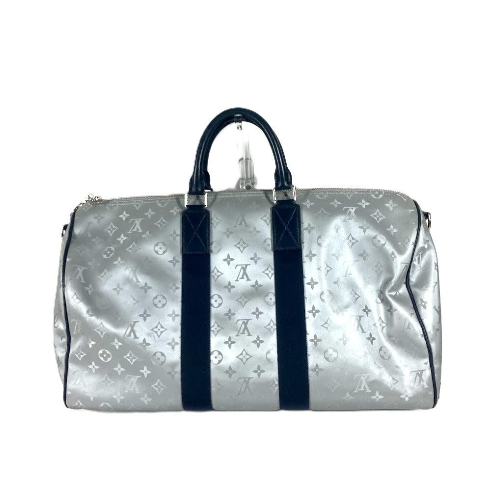 Louis Vuitton Boston Duffel Bag M44170 Canvas, Leather Silver Monogram Satellite Keepall