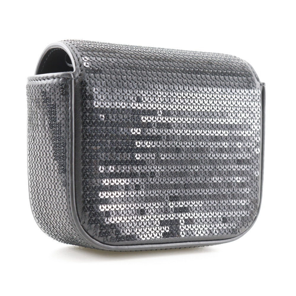 Celine Shoulder Bag Leather, Sequins Black 2-Way Clutch Mini Triomphe Women