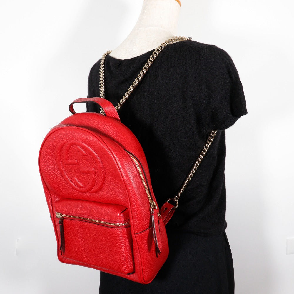 Gucci Backpack 536192 Leather Red Chainbackpack Interlocking Soho Women