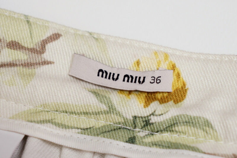Miumiu Skirt Cotton, Elastane Multicolor Gathered Flared Skirt Mini Skirt Botanical Women S|Ss