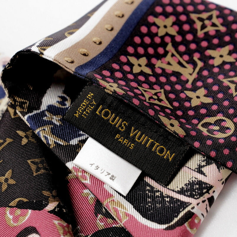 Louis Vuitton Scarf M75046 Silk Multicolor Monogram Wallpaper Twilly Bandoo Women