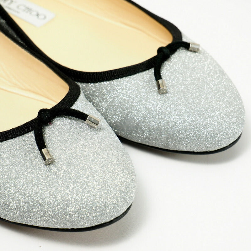 Jimmy Choo Pumps Fine Glitter Leather Silver Glitter Silver Jennie Flat 38