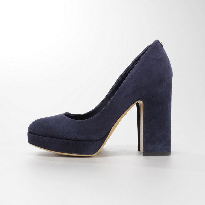 Salvatore Ferragamo Pumps Suede Navy Metal Heel (Gancini Motif)