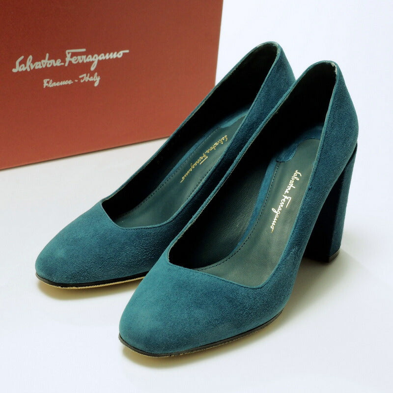 Salvatore Ferragamo Pumps Suede Royal Cypress Sue Green Type Arezzo85 Women 6.5C