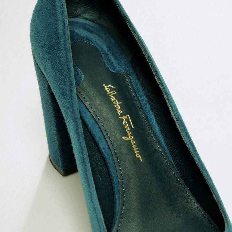 Salvatore Ferragamo Pumps Suede Royal Cypress Sue Green Type Arezzo85 Women 6.5C