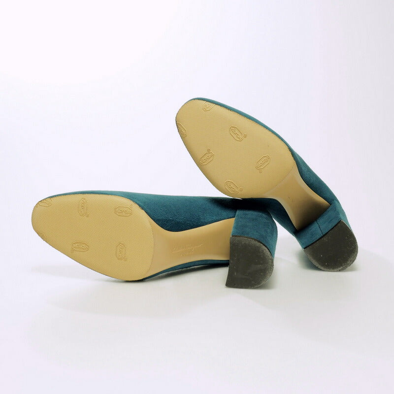 Salvatore Ferragamo Pumps Suede Royal Cypress Sue Green Type Arezzo85 Women 6.5C