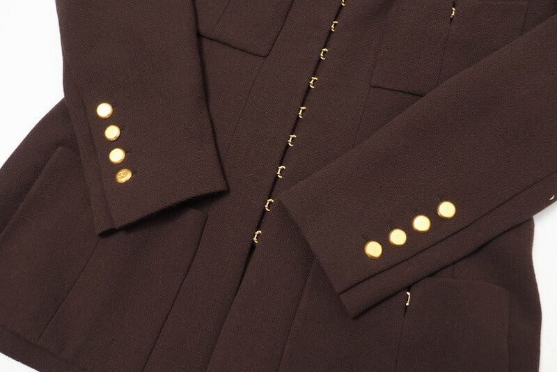 Chanel Jacket P08091 Wool Brown / Gold Women 42