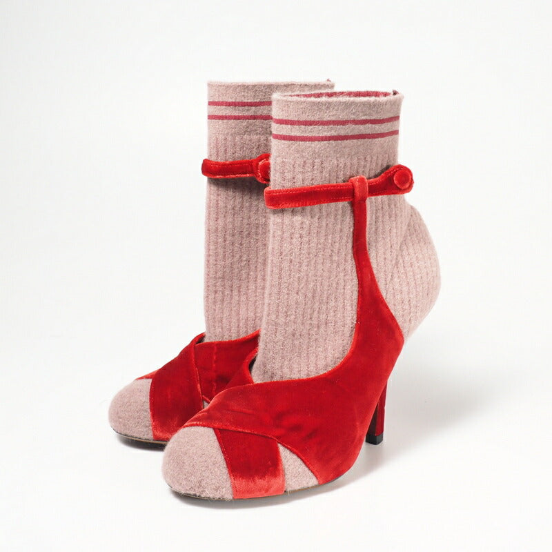 Fendi Boots Knit Velvet Red Rococo Socks Boots Women 37