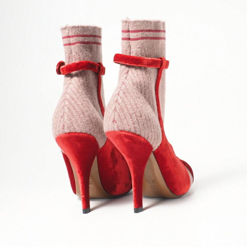 Fendi Boots Knit Velvet Red Rococo Socks Boots Women 37