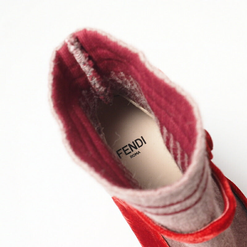 Fendi Boots Knit Velvet Red Rococo Socks Boots Women 37