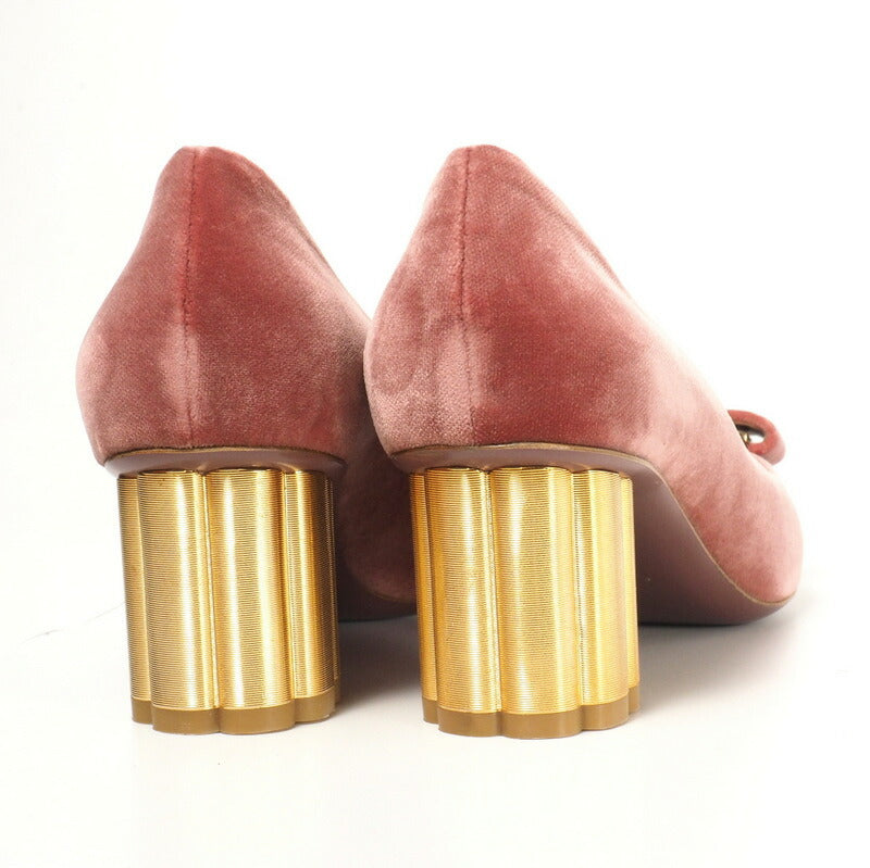 Salvatore Ferragamo Pumps 53509 Velor Pink / Gold Capua Women 8C