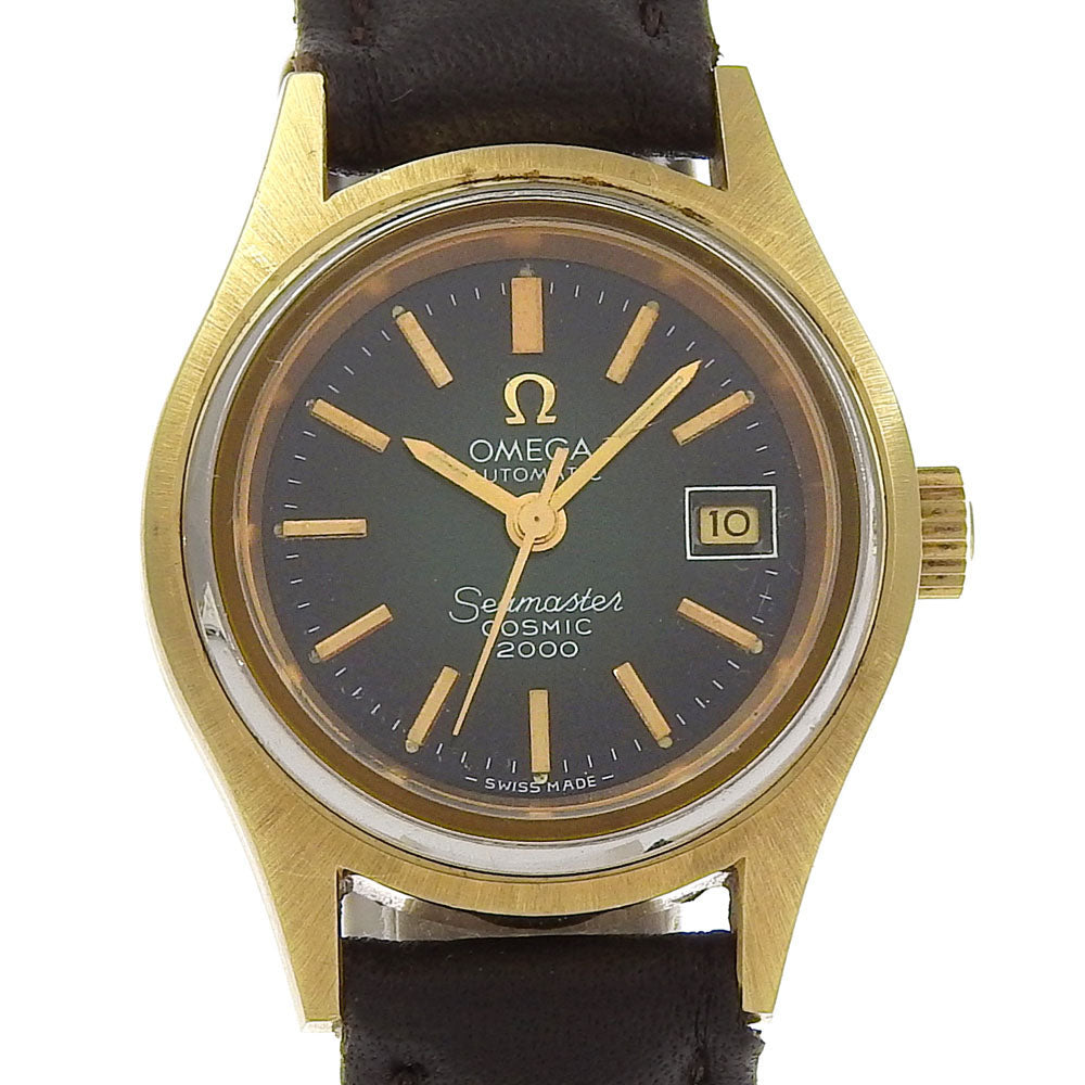 Omega Watches Mechanical Automatic Stainless Steel , Embossed Leather Gold Date Cosmic 200