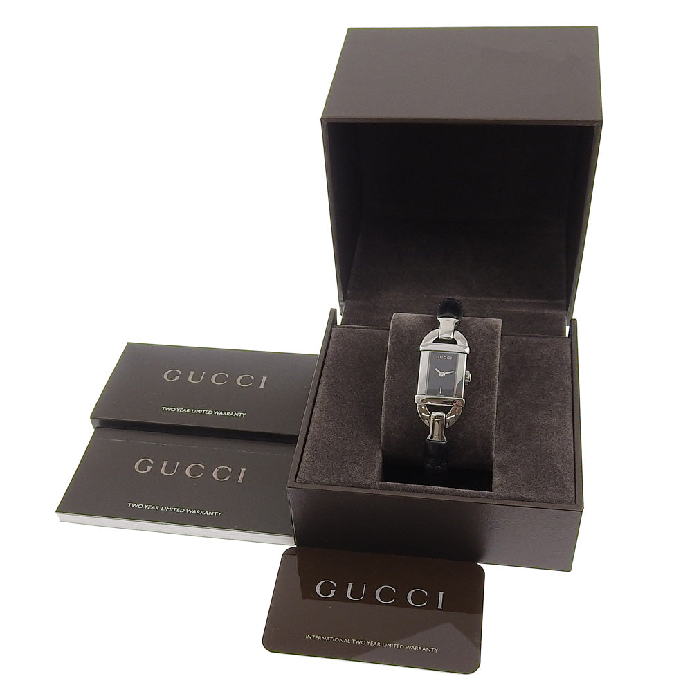Gucci Watches Quartz 6800L Stainless Steel, Bamboo Black Bangle Black Dial Women
