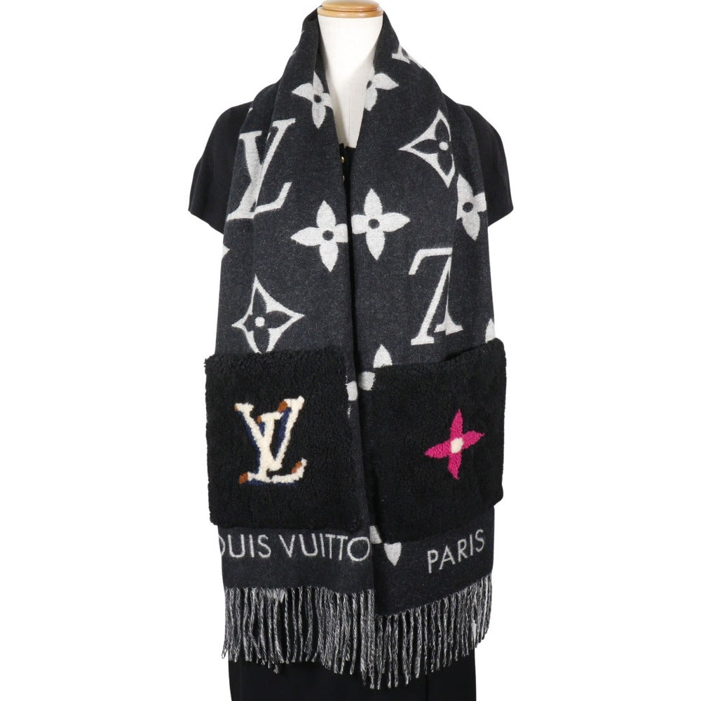 Louis Vuitton Scarf M76567 Cashmere Black Shearling Teddy Esharp Cold Reykjavik Women