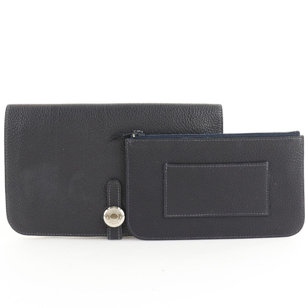 Hermes Long Wallet Purse Togo Navy Blue Dogon Gm Unisex(Unisex)