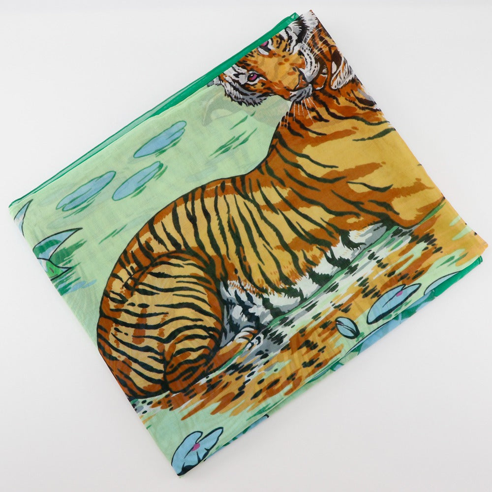 Hermes Stall Cotton Green Tiger Tiger Pareo Women