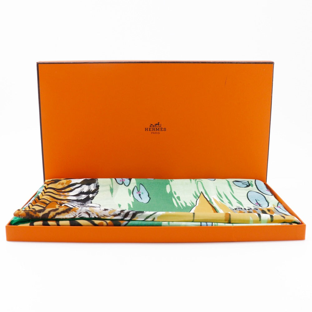 Hermes Stall Cotton Green Tiger Tiger Pareo Women