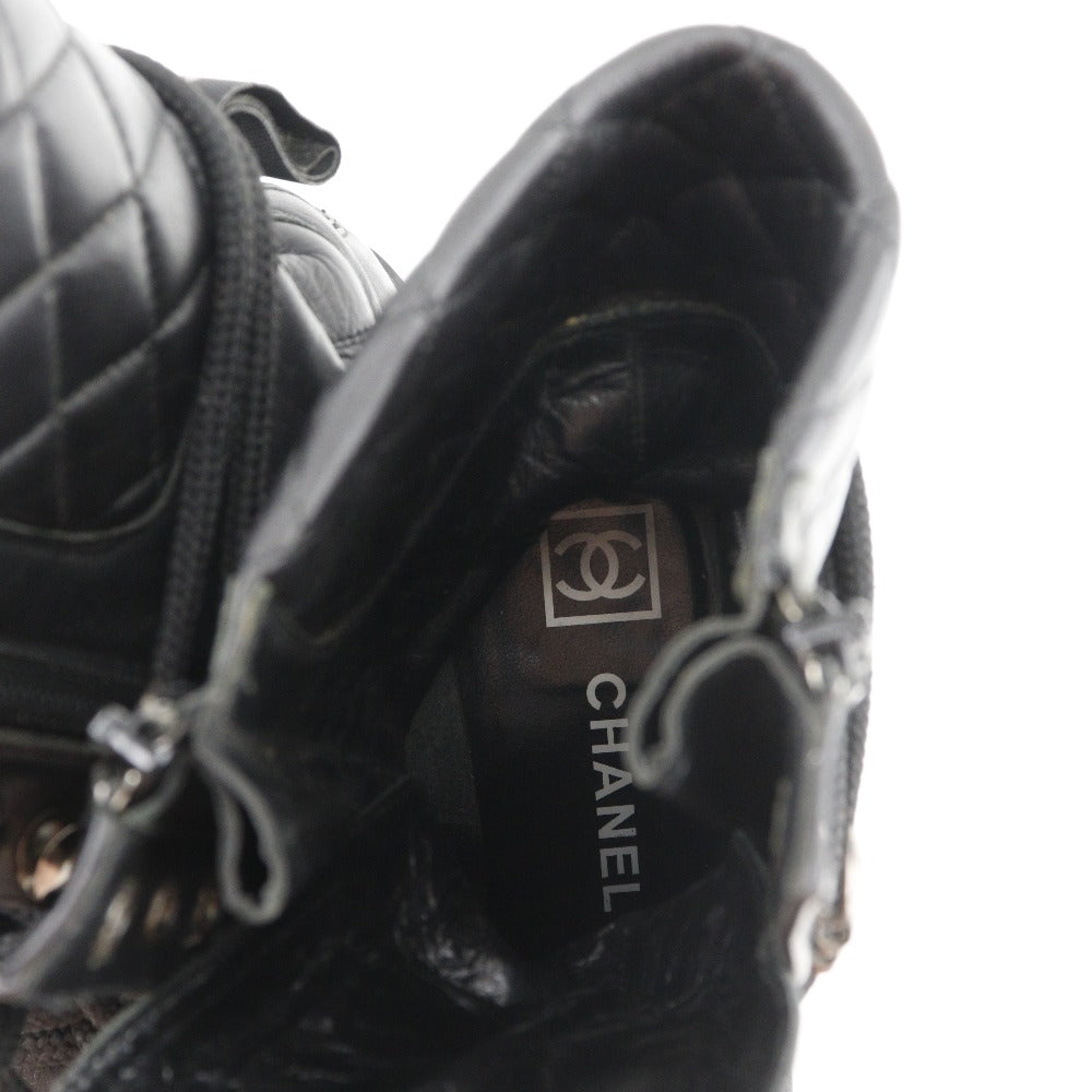 Chanel Boots Leather Black Sports Line Women 35