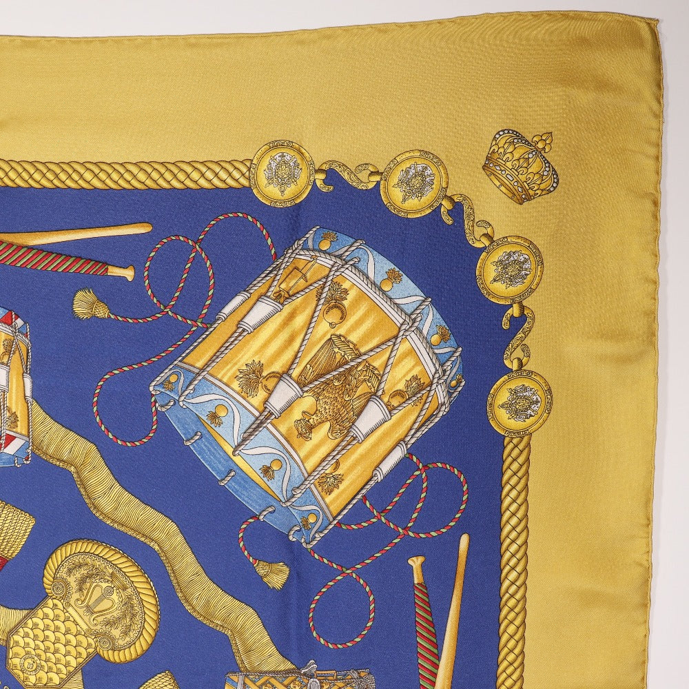 Hermes Scarf Silk Blue Les Tambours Tambour Drums Carre90 Women