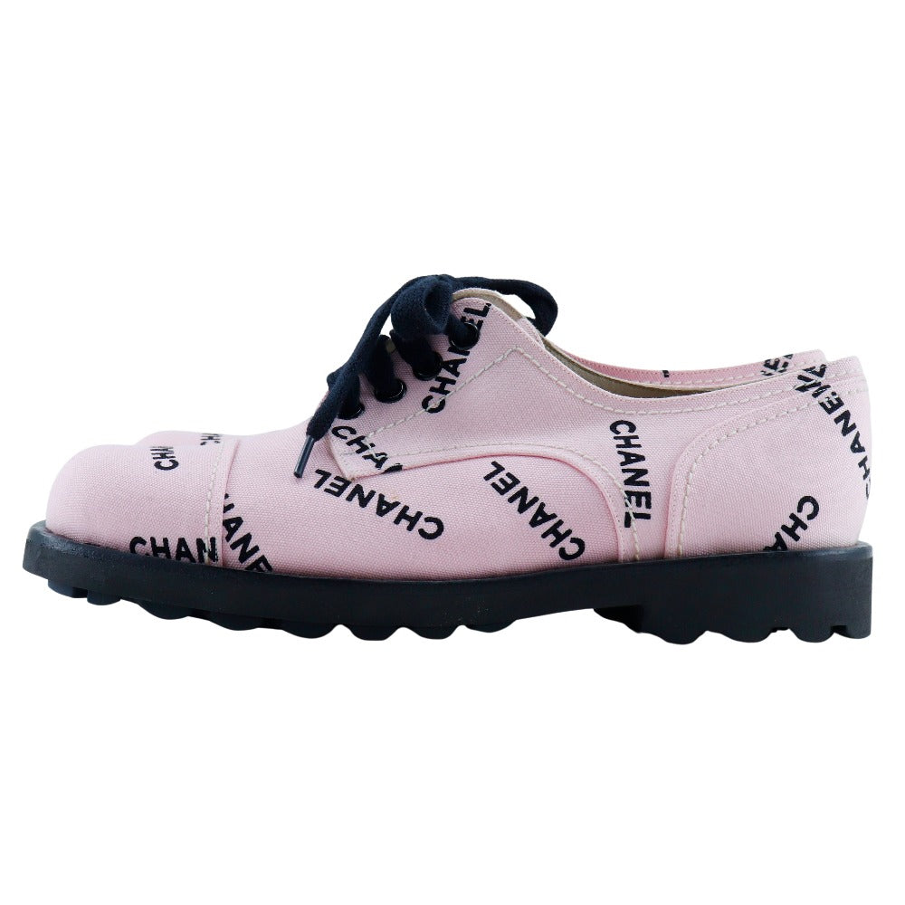 Chanel Sneakers A05136 Canvas Pink / Black 95P Logo Print Women 36 1/2