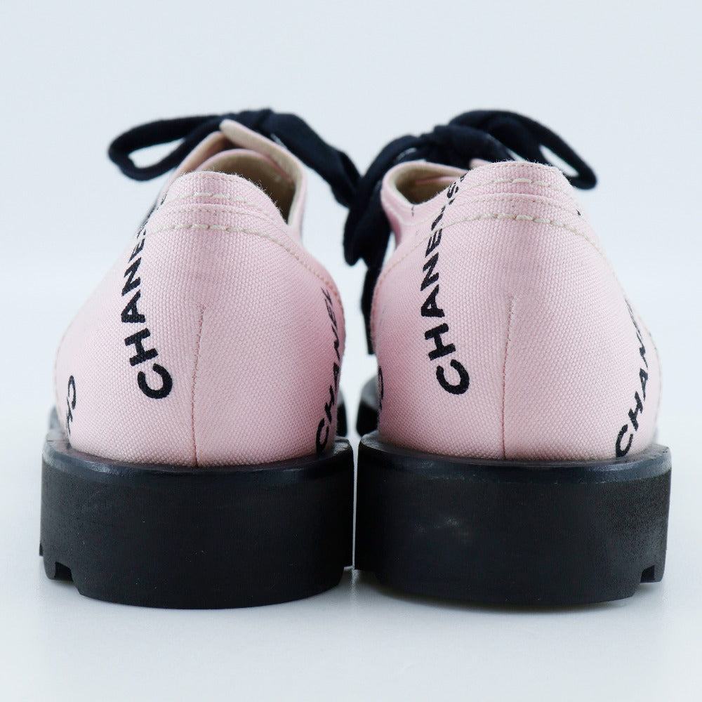 Chanel Sneakers A05136 Canvas Pink / Black 95P Logo Print Women 36 1/2