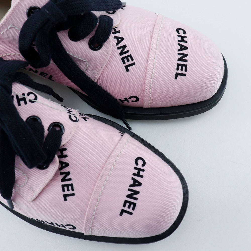 Chanel Sneakers A05136 Canvas Pink / Black 95P Logo Print Women 36 1/2
