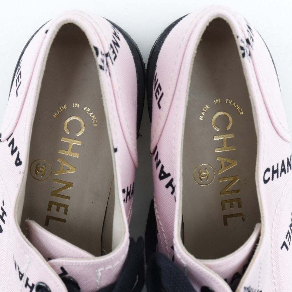 Chanel Sneakers A05136 Canvas Pink / Black 95P Logo Print Women 36 1/2
