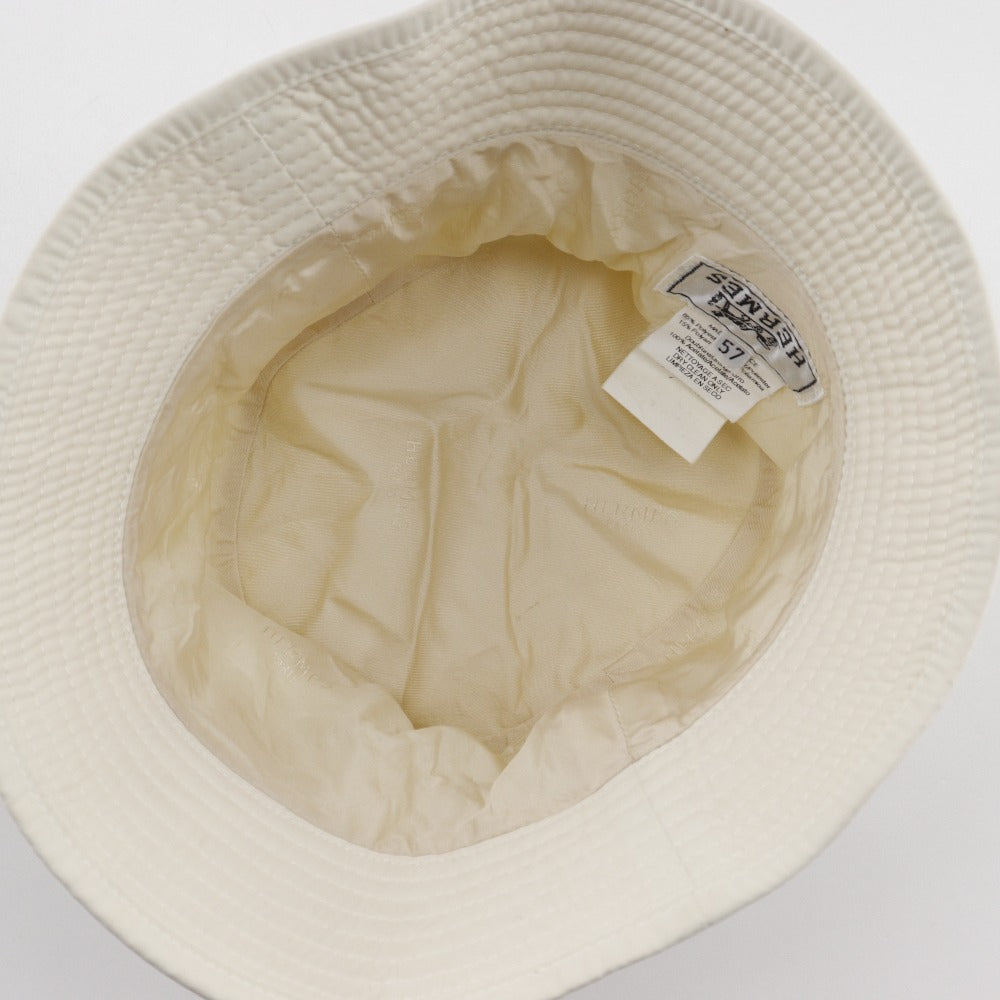 Hermes Hat Polyester, Nylon Off White H Logo Embroidery Bucket Hat Women 57