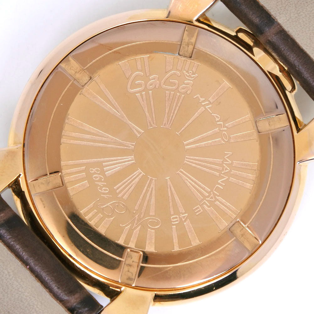 Gaga Milano Watches Quartz Plated Gold , Leather Brown Manure 46 Brown Dial Mens