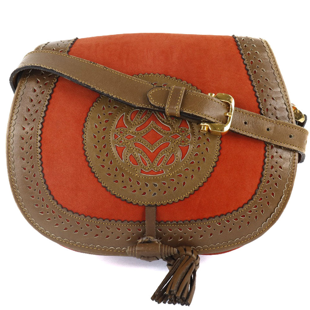 Loewe Shoulder Bag Suede, Leather Orange Anagram Seville Collection Women
