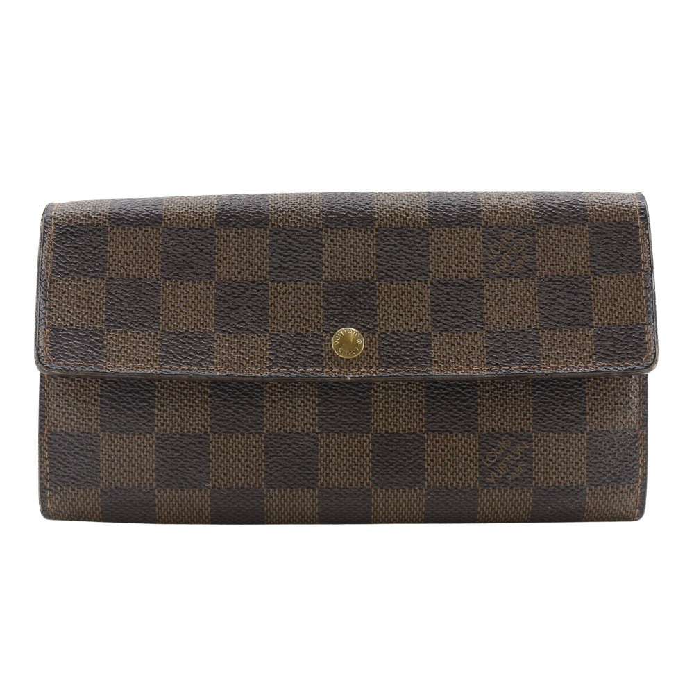 Louis Vuitton Long Wallet Purse N61724 Damier Canvas Brown Pochette Porto Monnet Credit
