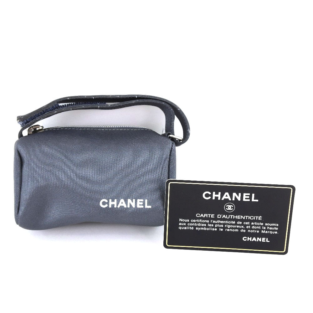 Chanel Pouch Nylon Gray Logo Vintage Women