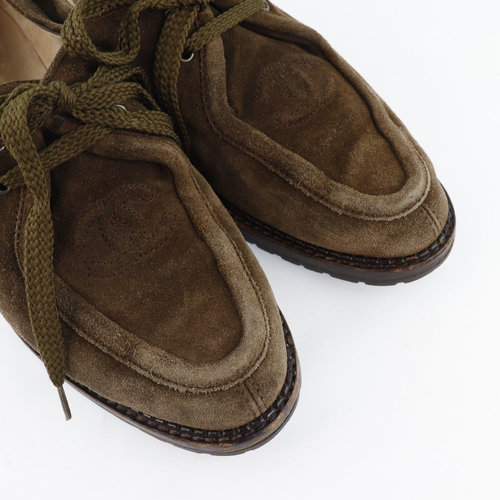 Chanel Moccasin Suede Brown Coco Mark Women 36
