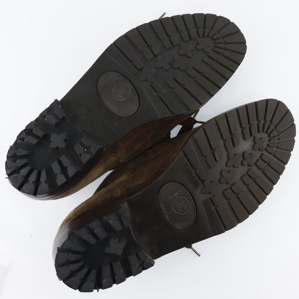 Chanel Moccasin Suede Brown Coco Mark Women 36