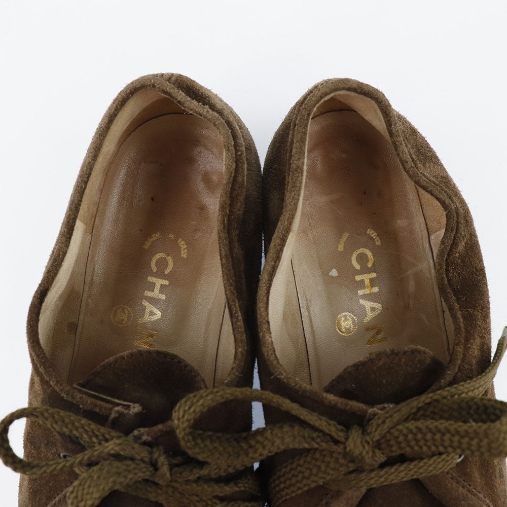 Chanel Moccasin Suede Brown Coco Mark Women 36