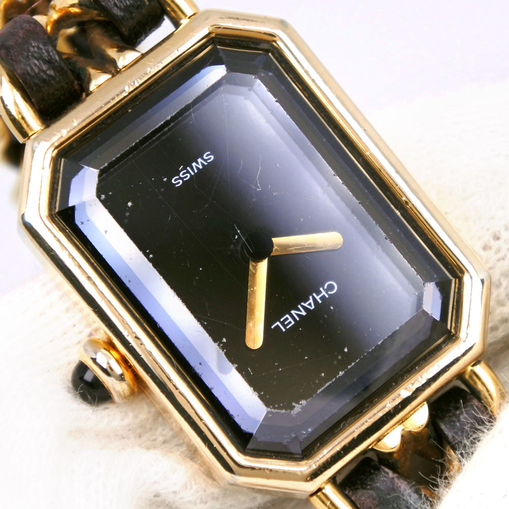 Chanel Watches Quartz H0001 Plated Gold , Leather Black / Gold Premiere L Black Dial Women