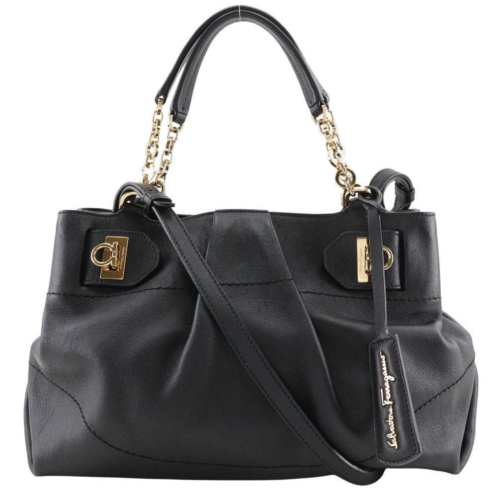 Salvatore Ferragamo Handbag Ee-21 D477 Calfskin Black 2Wayshoulder Florence Gancini Women