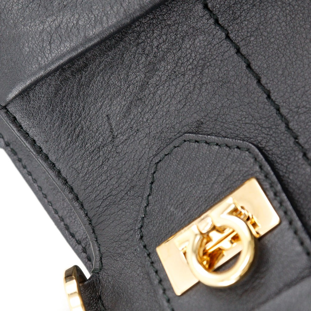 Salvatore Ferragamo Handbag Ee-21 D477 Calfskin Black 2Wayshoulder Florence Gancini Women