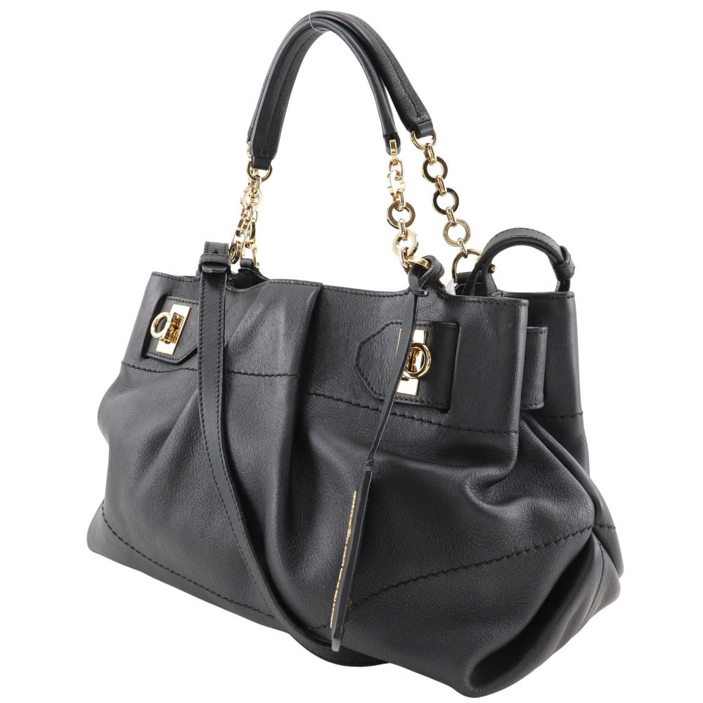 Salvatore Ferragamo Handbag Ee-21 D477 Calfskin Black 2Wayshoulder Florence Gancini Women