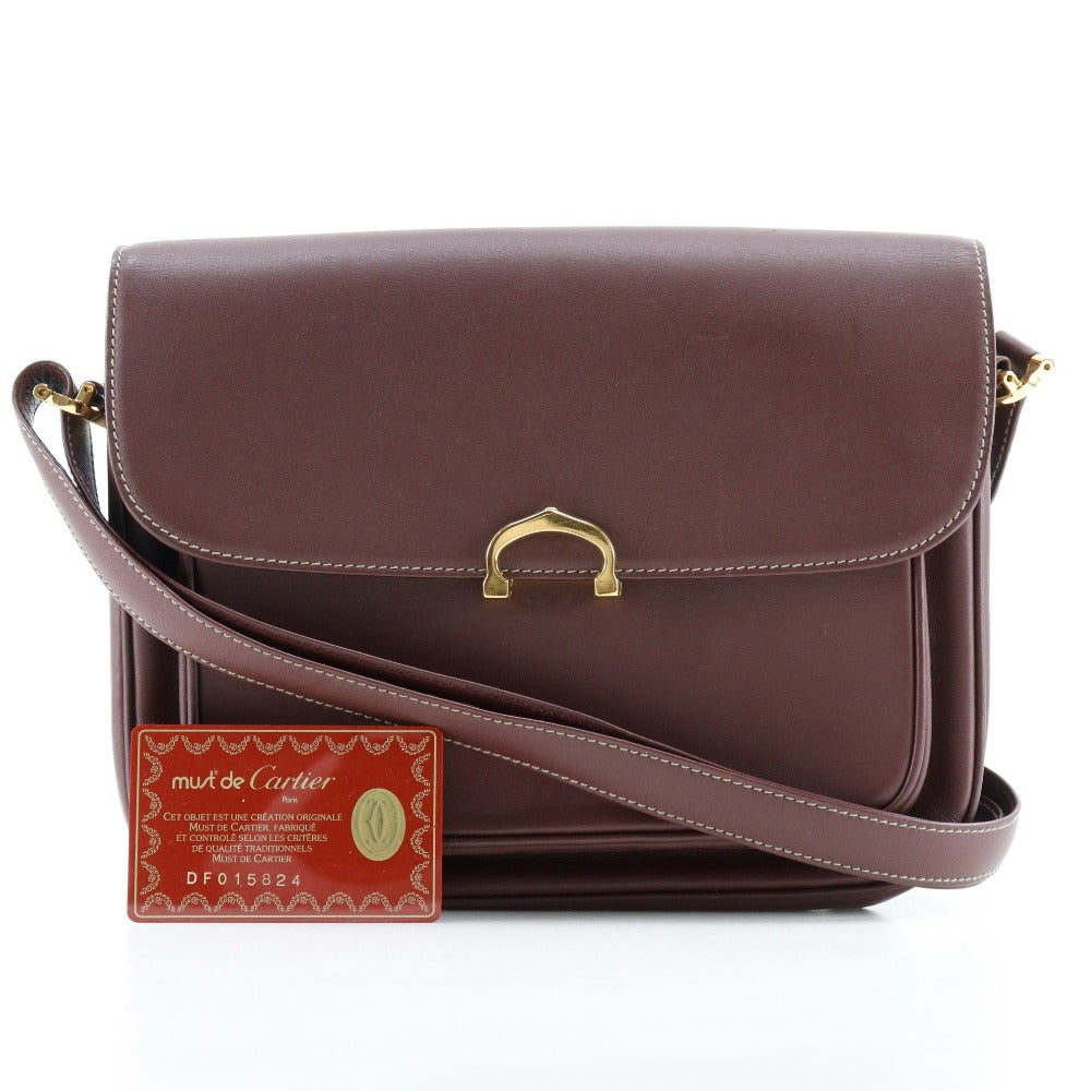 Cartier Shoulder Bag Calfskin Bordeaux Vintage Must Line Women