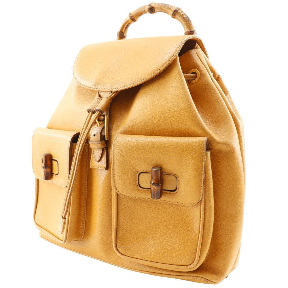 Gucci Backpack 003.2058.0016 Calfskin Yellow Bamboo Backpack Women